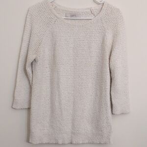 Loft White 3/4 Sleeve Sweater Scoop Neck 100% Cotton Size L
